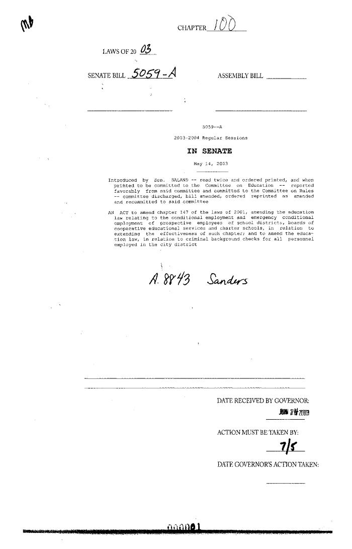 NYS Bill and Veto Jackets: 2003, Chapter 100