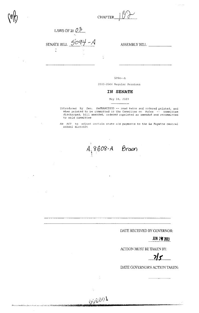 NYS Bill and Veto Jackets: 2003, Chapter 102