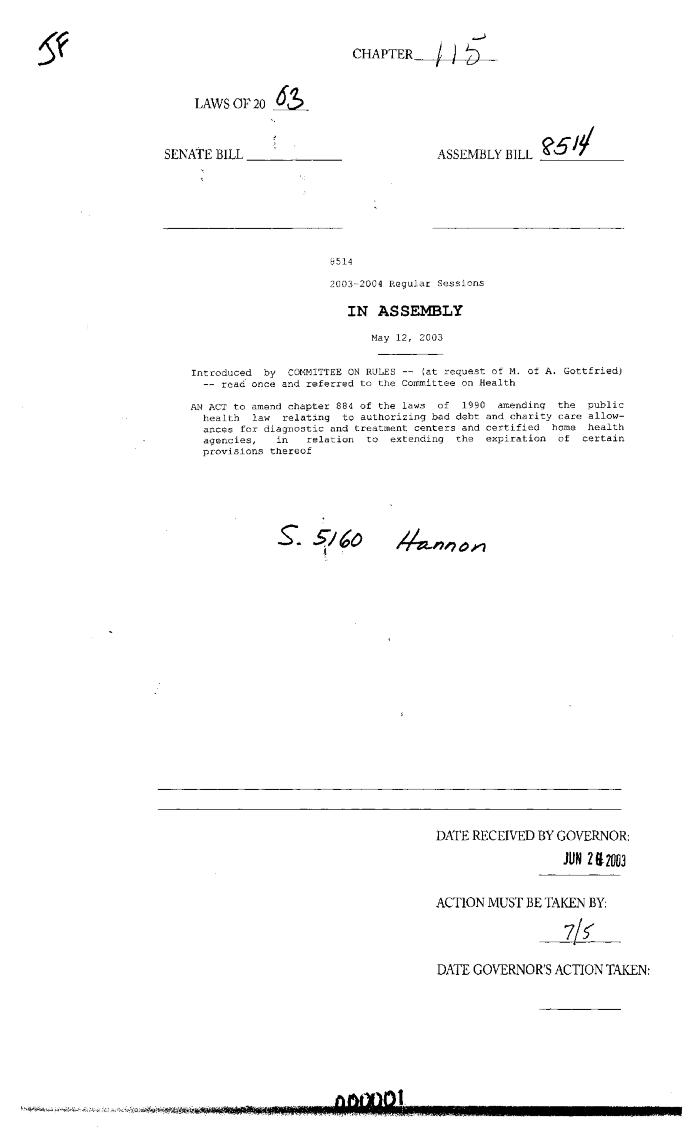 NYS Bill and Veto Jackets: 2003, Chapter 115