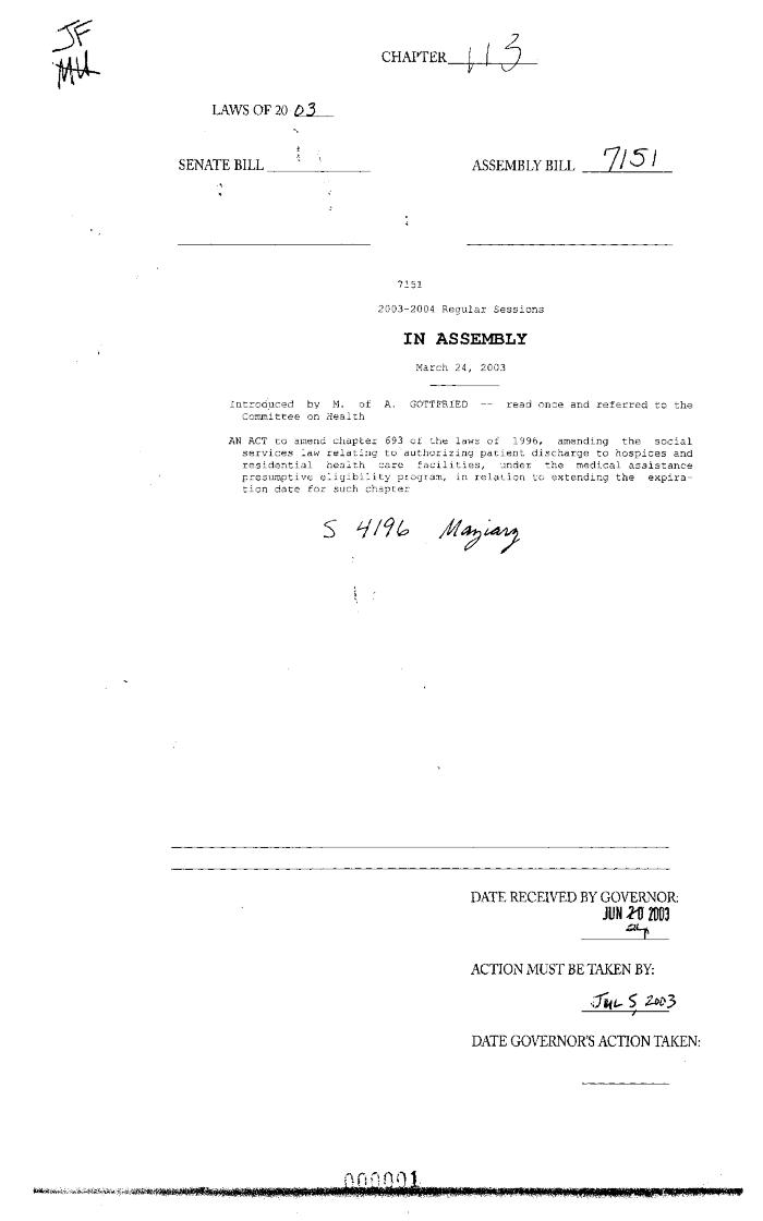 NYS Bill and Veto Jackets: 2003, Chapter 113