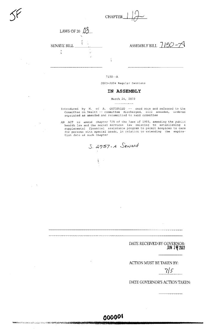 NYS Bill and Veto Jackets: 2003, Chapter 112
