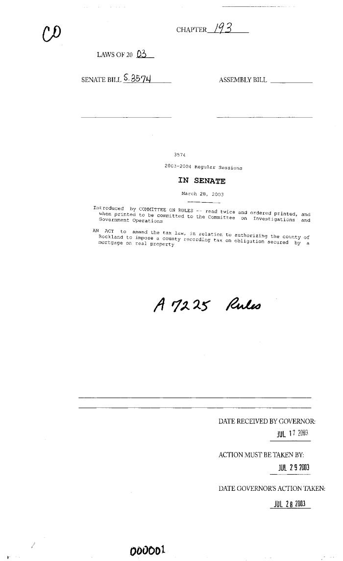 NYS Bill and Veto Jackets: 2003, Chapter 193