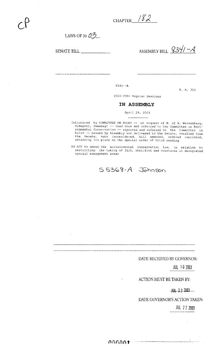 NYS Bill and Veto Jackets: 2003, Chapter 182