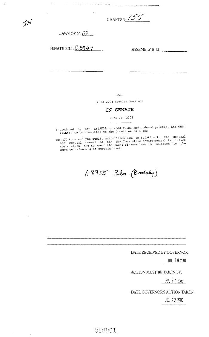 NYS Bill and Veto Jackets: 2003, Chapter 155