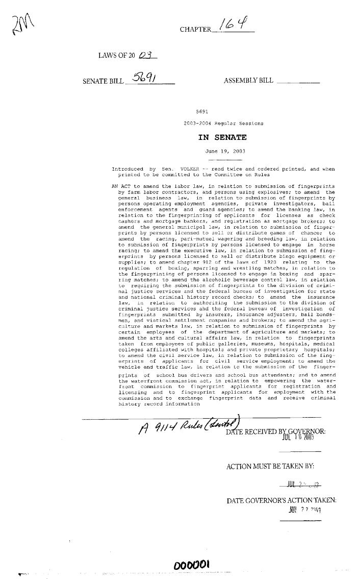 NYS Bill and Veto Jackets: 2003, Chapter 164