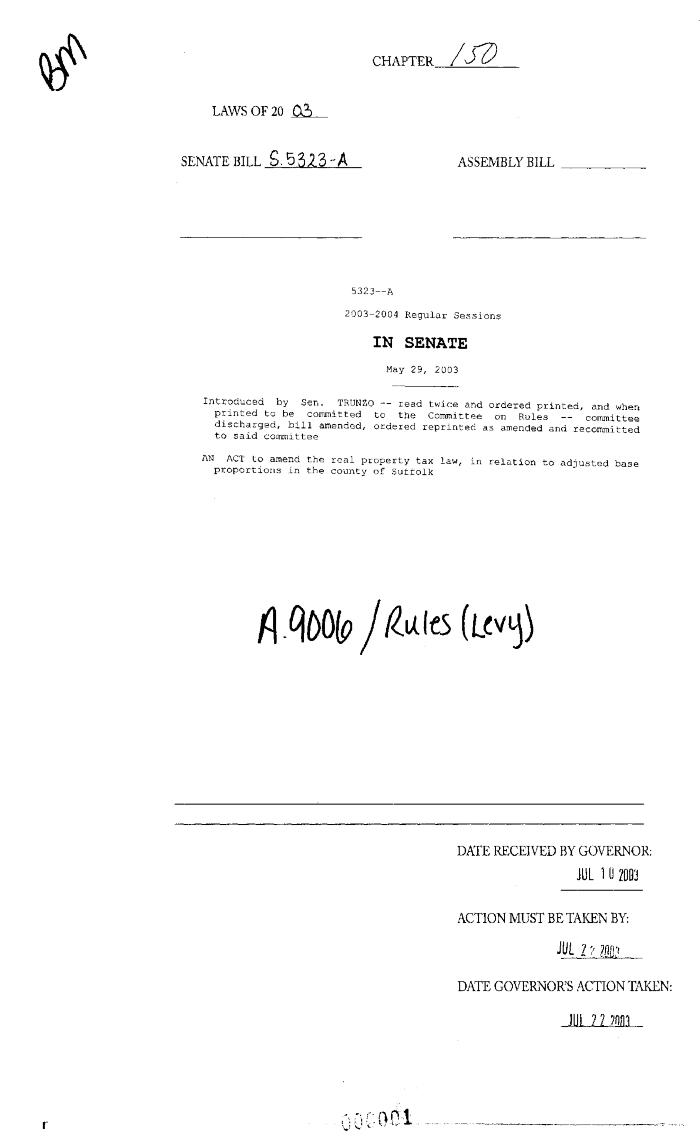NYS Bill and Veto Jackets: 2003, Chapter 150