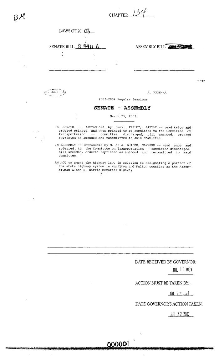 NYS Bill and Veto Jackets: 2003, Chapter 134