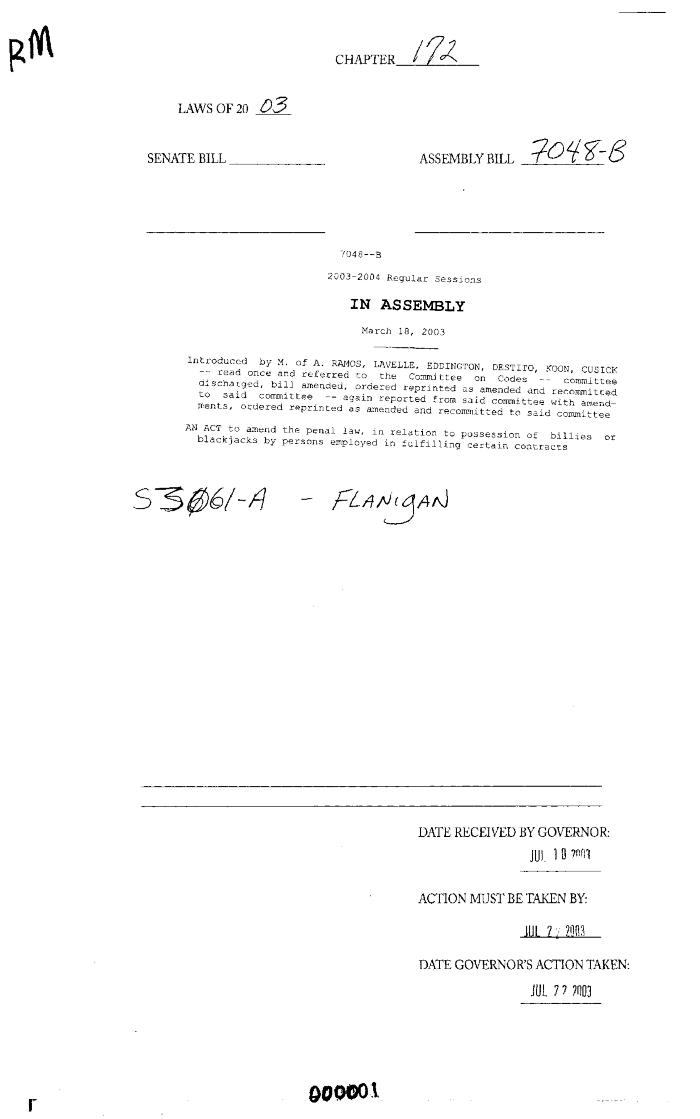 NYS Bill and Veto Jackets: 2003, Chapter 172