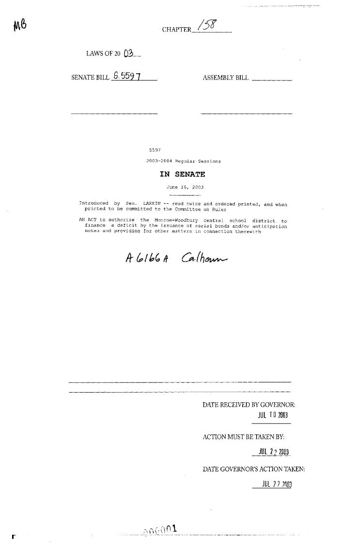 NYS Bill and Veto Jackets: 2003, Chapter 158