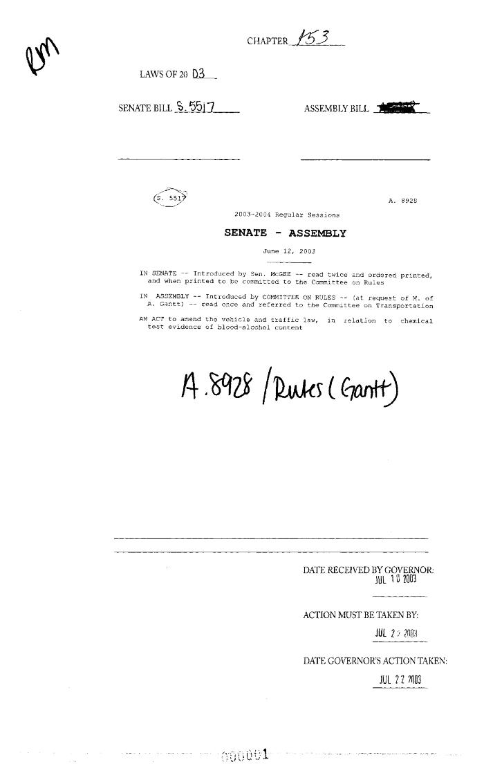 NYS Bill and Veto Jackets: 2003, Chapter 153