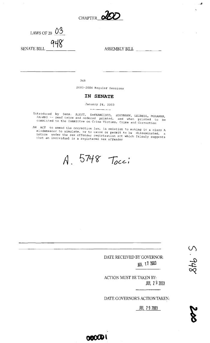 NYS Bill and Veto Jackets: 2003, Chapter 200