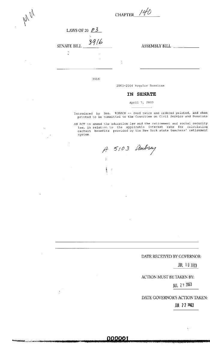 NYS Bill and Veto Jackets: 2003, Chapter 140