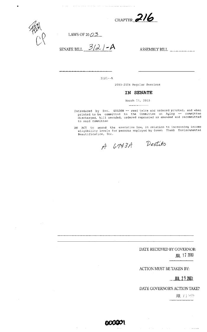 NYS Bill and Veto Jackets: 2003, Chapter 216