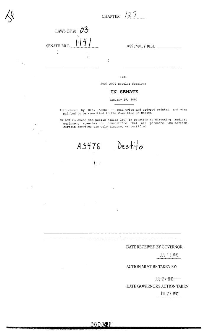 NYS Bill and Veto Jackets: 2003, Chapter 127