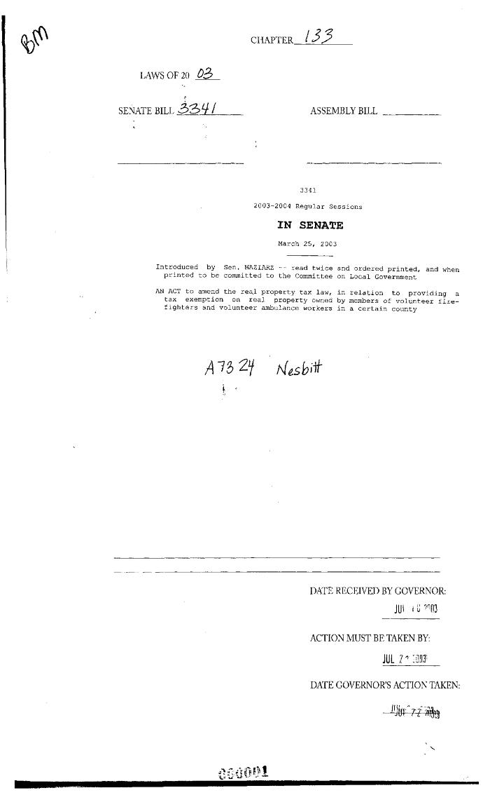 NYS Bill and Veto Jackets: 2003, Chapter 133