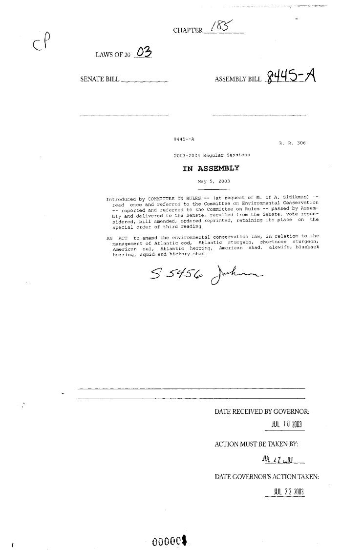 NYS Bill and Veto Jackets: 2003, Chapter 185