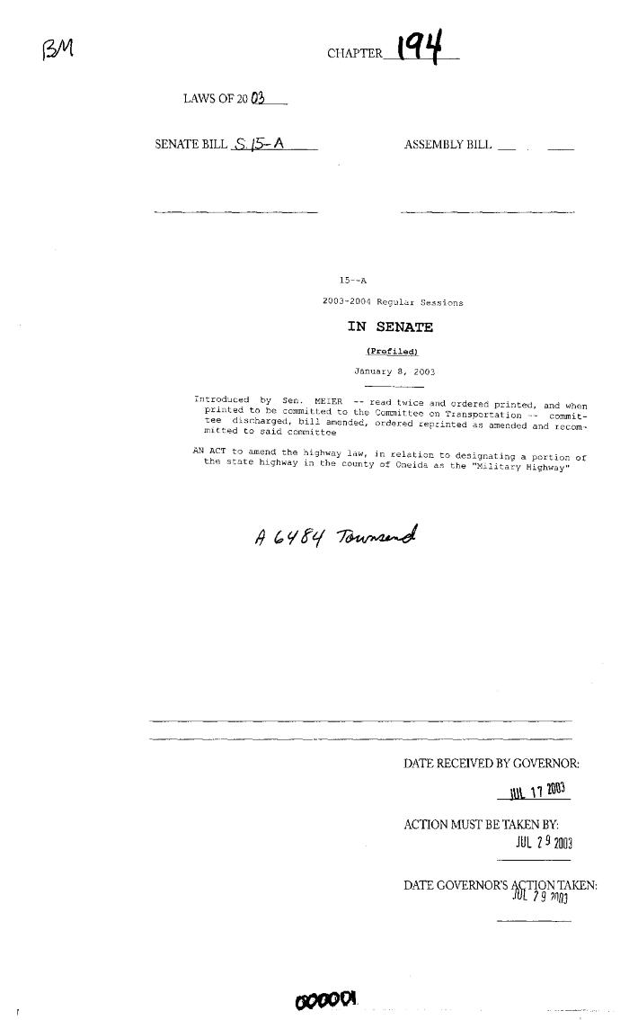 NYS Bill and Veto Jackets: 2003, Chapter 194