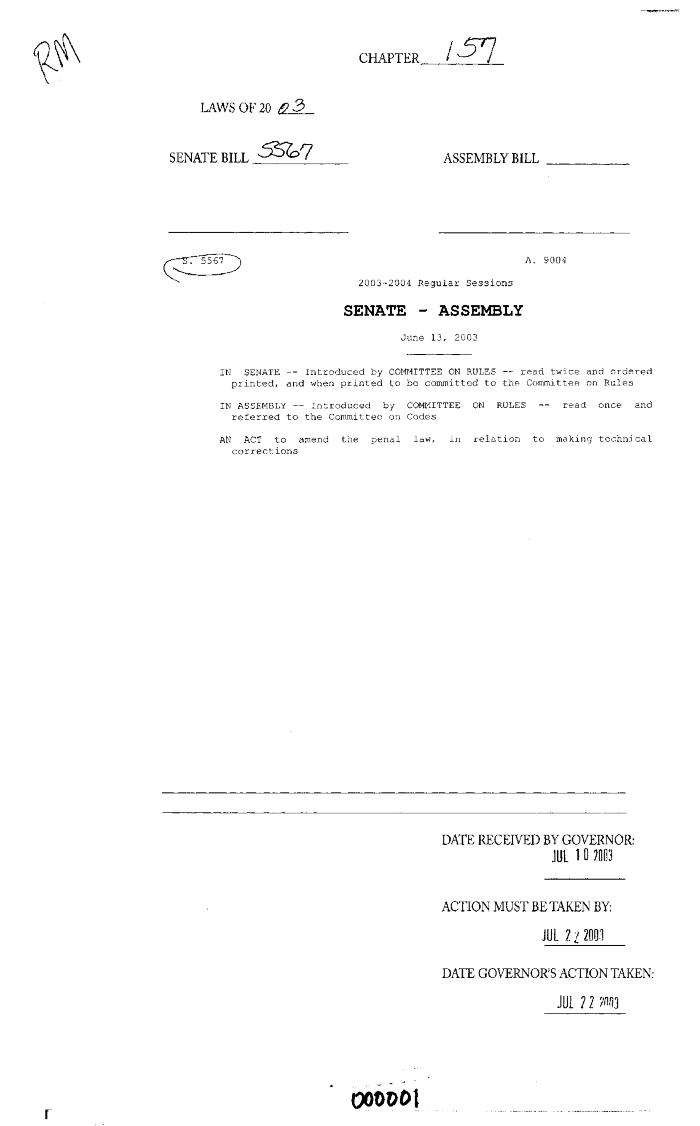 NYS Bill and Veto Jackets: 2003, Chapter 157