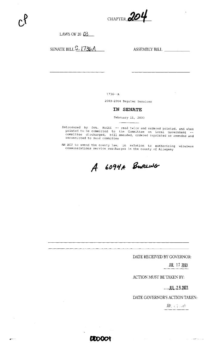 NYS Bill and Veto Jackets: 2003, Chapter 204
