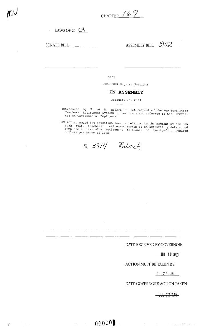 NYS Bill and Veto Jackets: 2003, Chapter 167