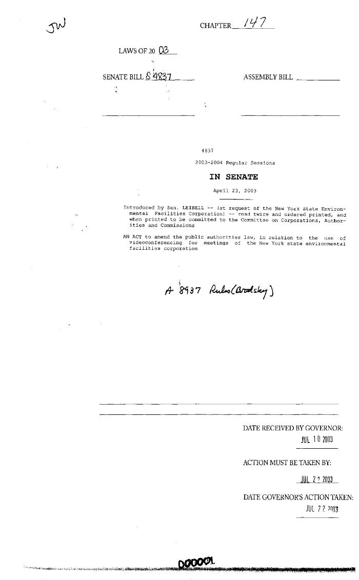NYS Bill and Veto Jackets: 2003, Chapter 147