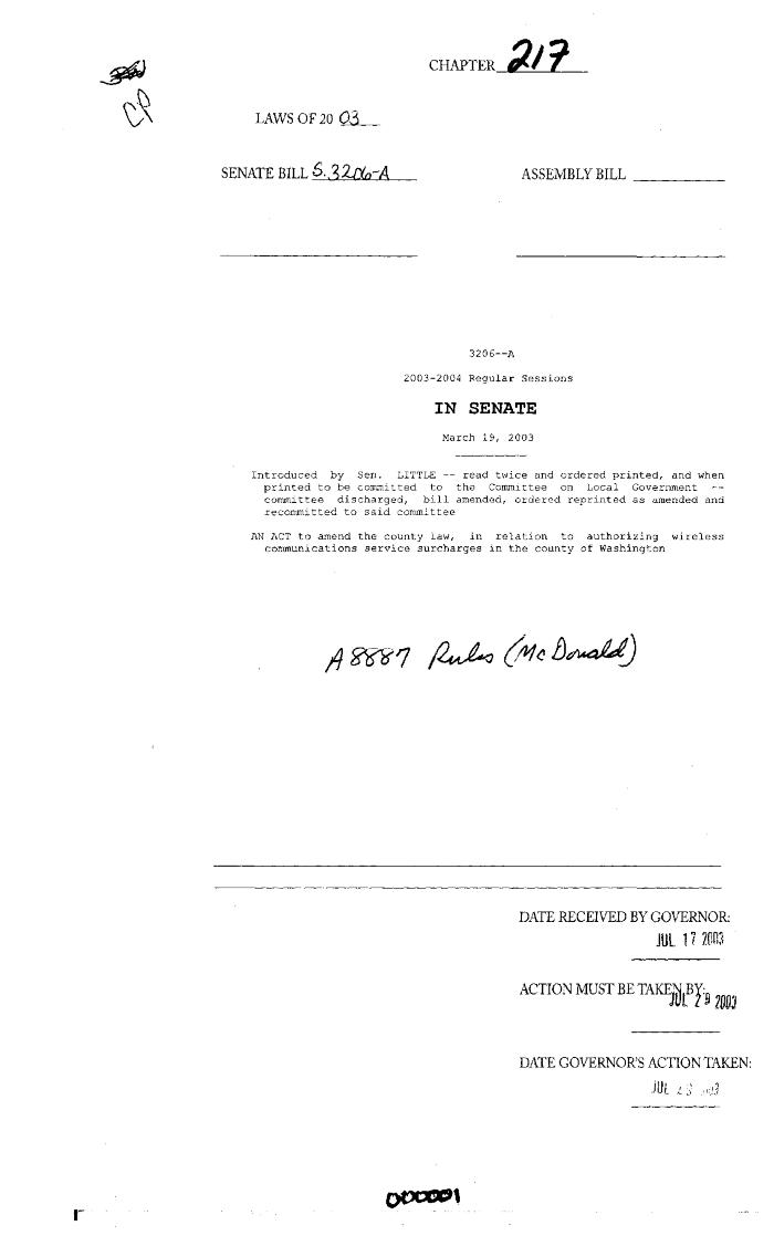 NYS Bill and Veto Jackets: 2003, Chapter 217