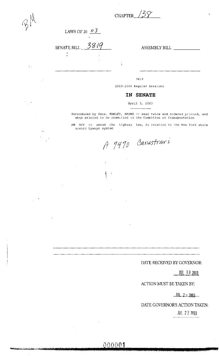 NYS Bill and Veto Jackets: 2003, Chapter 138