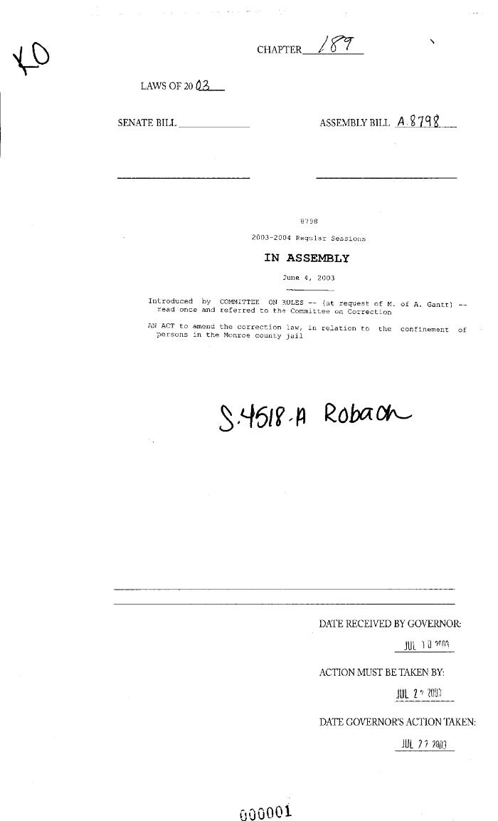 NYS Bill and Veto Jackets: 2003, Chapter 189