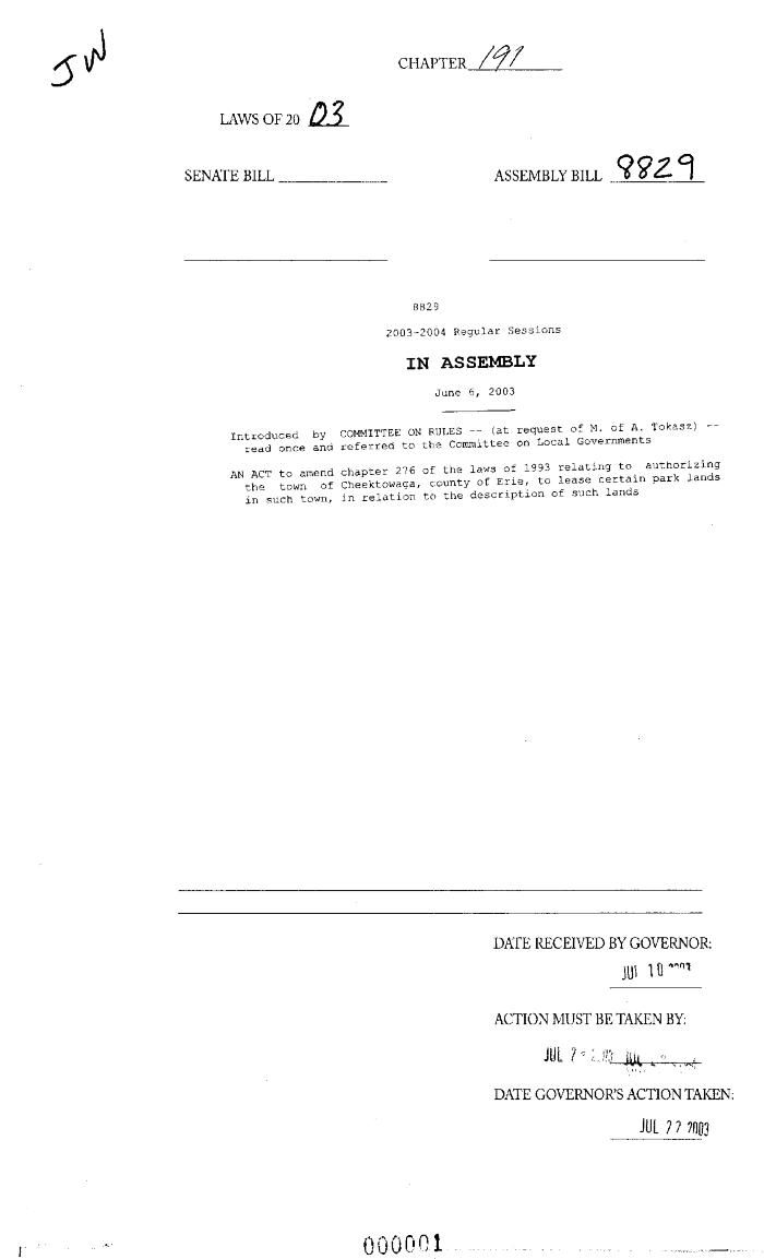 NYS Bill and Veto Jackets: 2003, Chapter 191