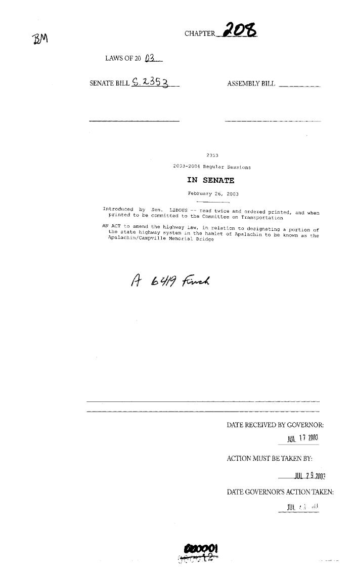 NYS Bill and Veto Jackets: 2003, Chapter 208