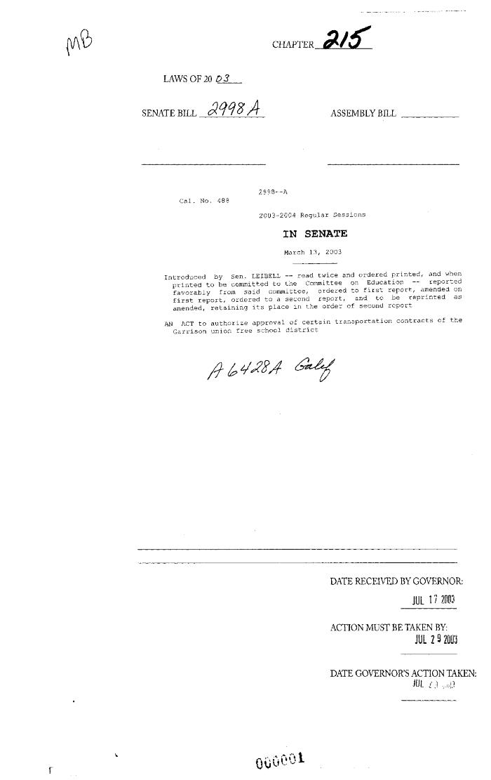 NYS Bill and Veto Jackets: 2003, Chapter 215