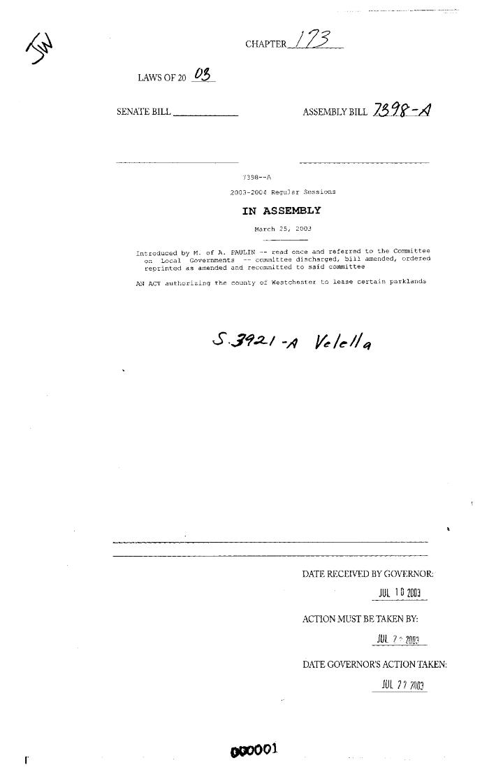 NYS Bill and Veto Jackets: 2003, Chapter 173