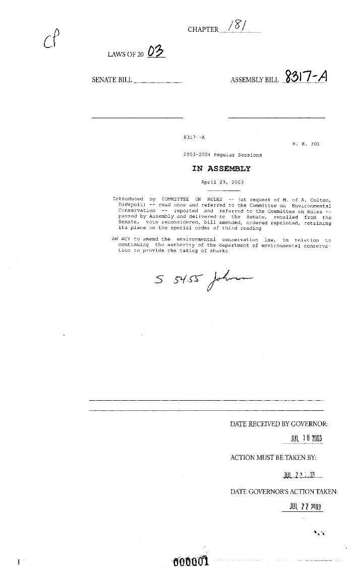NYS Bill and Veto Jackets: 2003, Chapter 181
