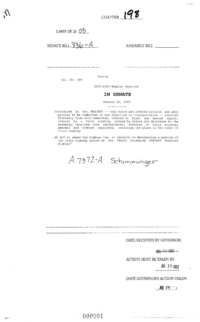 NYS Bill and Veto Jackets: 2003, Chapter 198