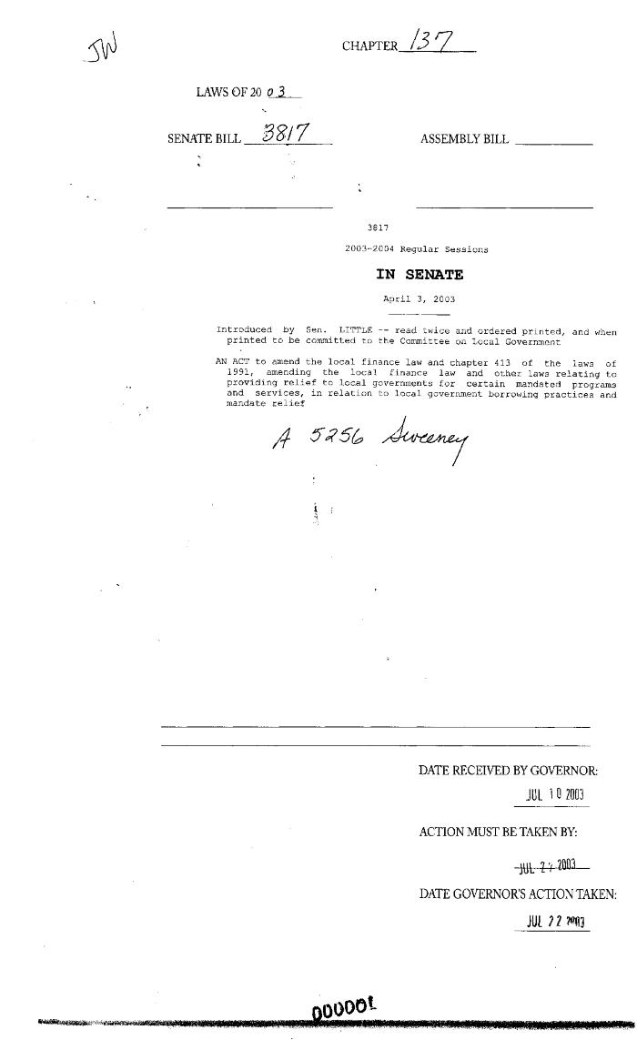 NYS Bill and Veto Jackets: 2003, Chapter 137