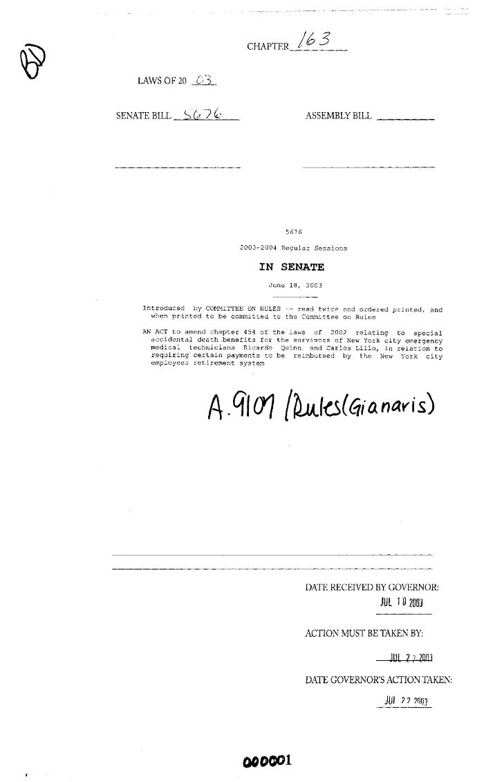 NYS Bill and Veto Jackets: 2003, Chapter 163