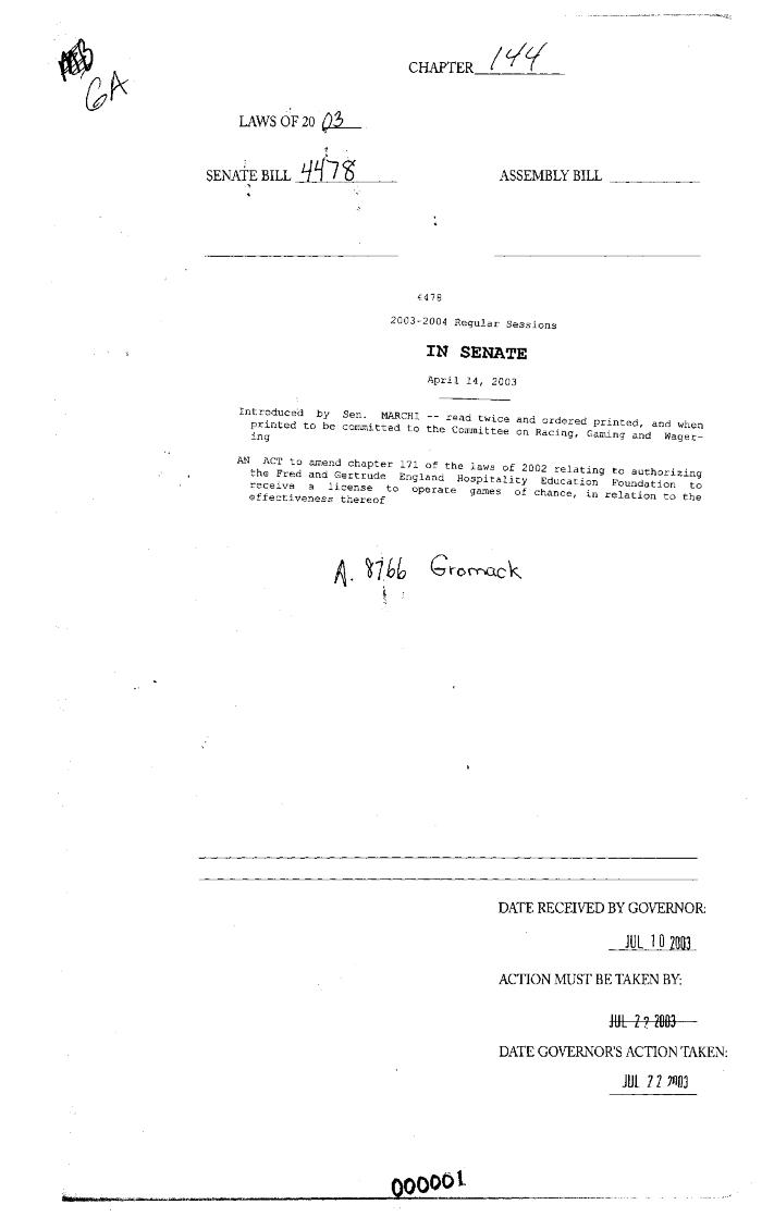 NYS Bill and Veto Jackets: 2003, Chapter 144