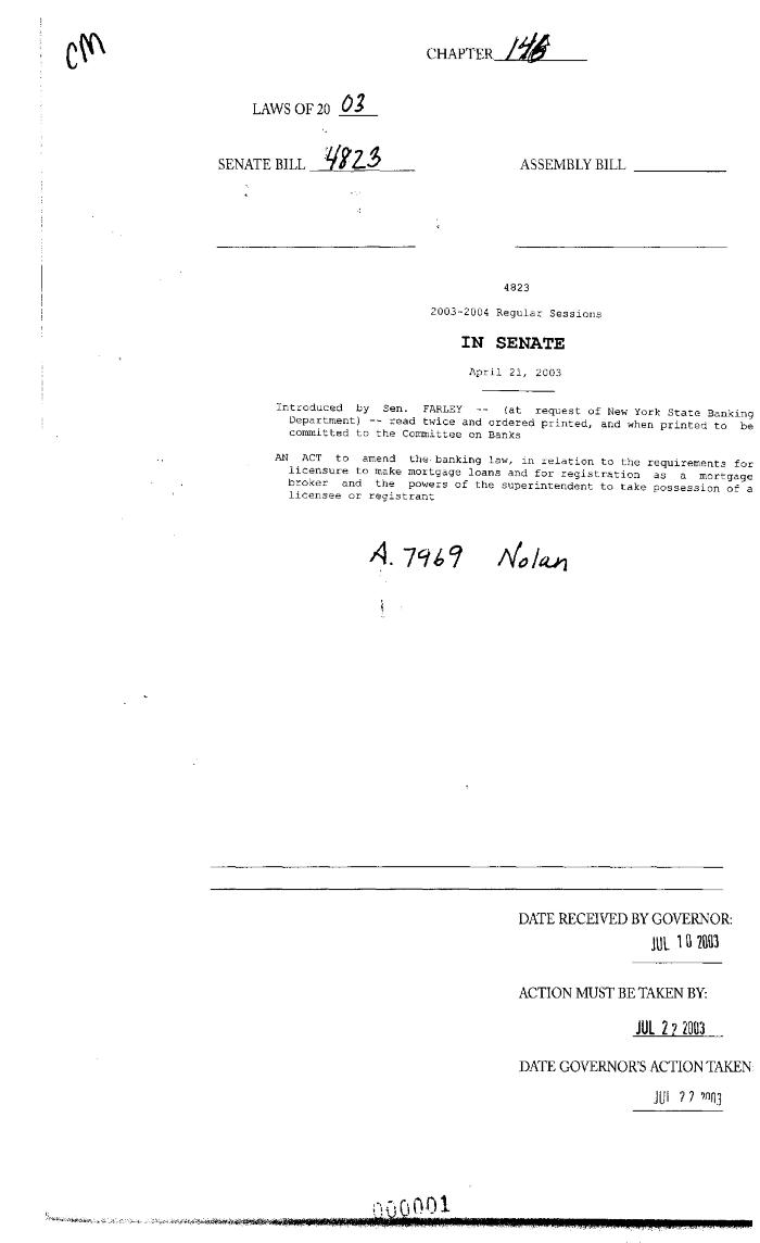 NYS Bill and Veto Jackets: 2003, Chapter 146