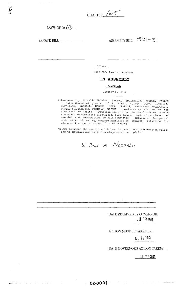 NYS Bill and Veto Jackets: 2003, Chapter 165