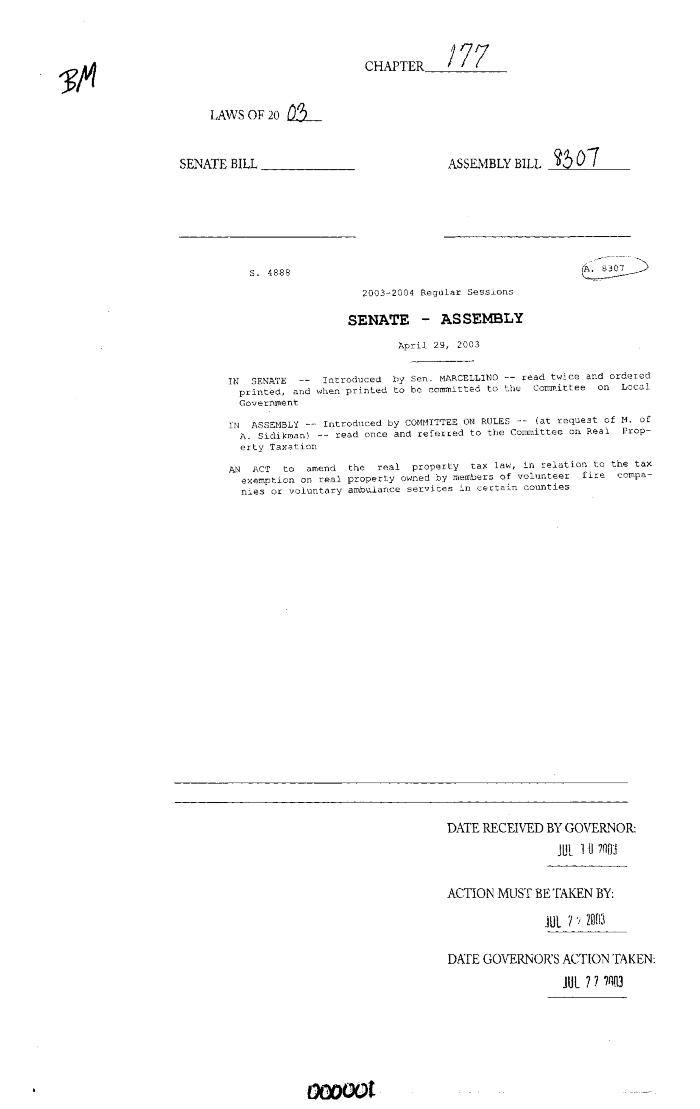 NYS Bill and Veto Jackets: 2003, Chapter 177