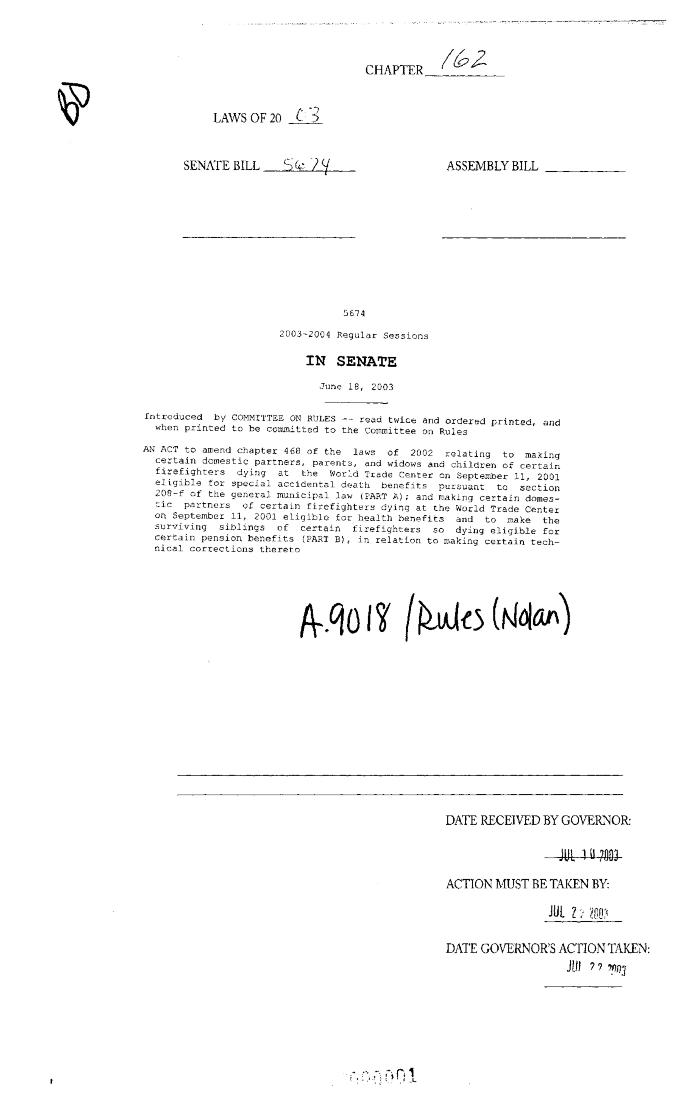 NYS Bill and Veto Jackets: 2003, Chapter 162