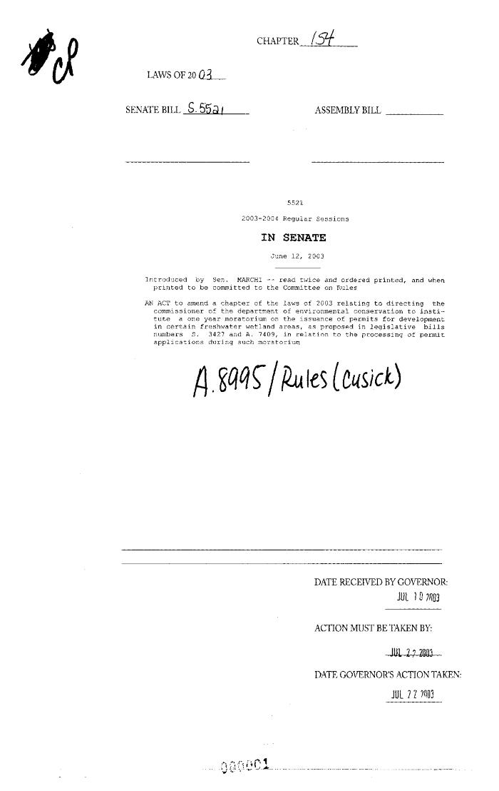 NYS Bill and Veto Jackets: 2003, Chapter 154
