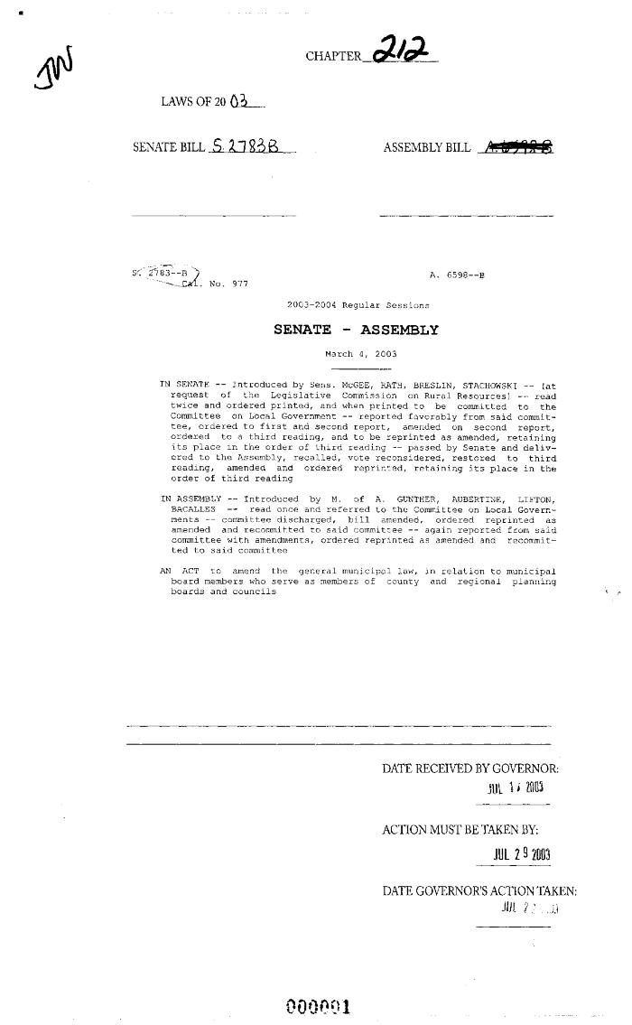 NYS Bill and Veto Jackets: 2003, Chapter 212