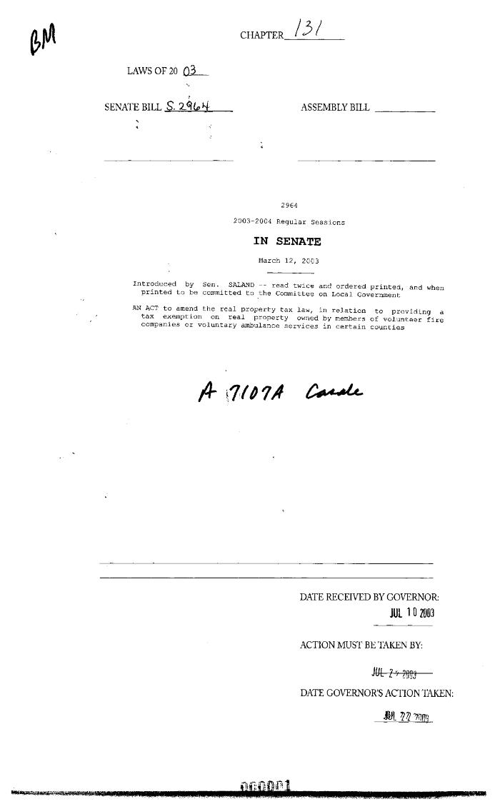 NYS Bill and Veto Jackets: 2003, Chapter 131