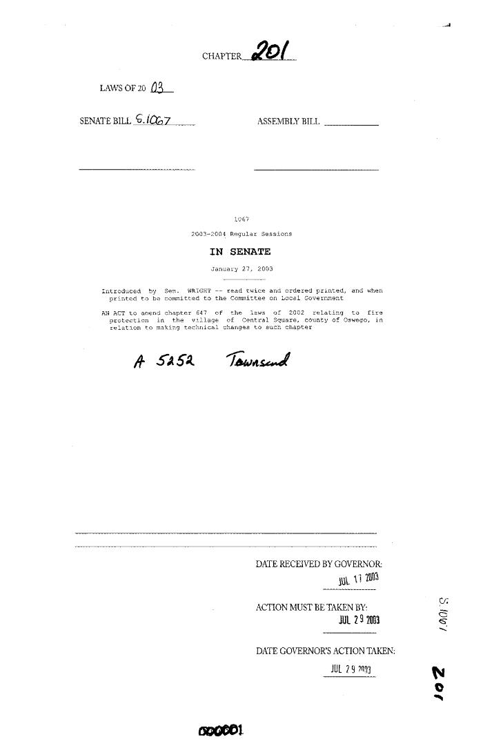 NYS Bill and Veto Jackets: 2003, Chapter 201