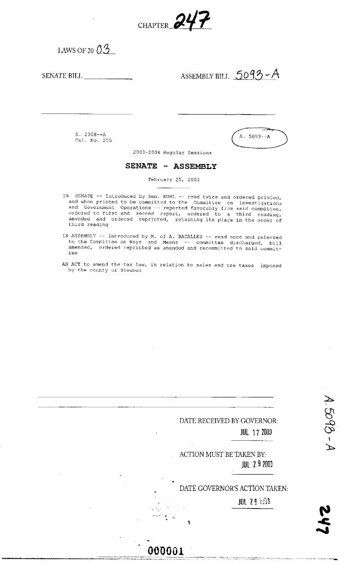 NYS Bill and Veto Jackets: 2003, Chapter 247