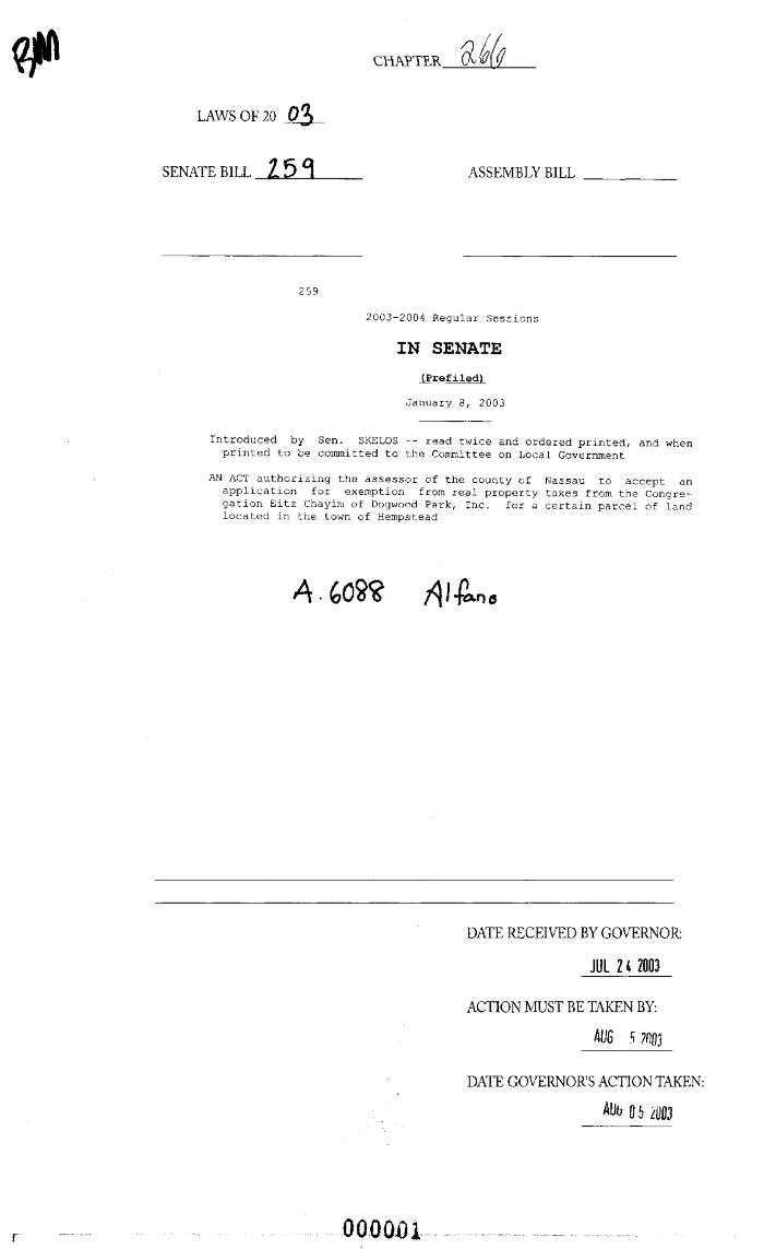 NYS Bill and Veto Jackets: 2003, Chapter 266