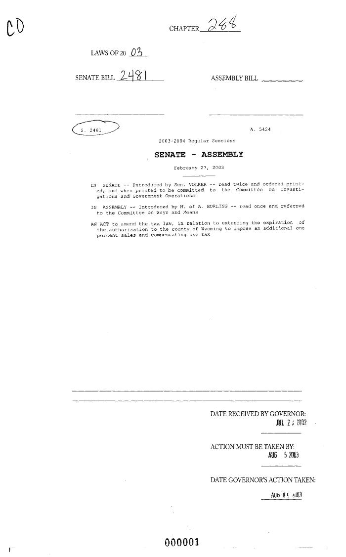 NYS Bill and Veto Jackets: 2003, Chapter 288