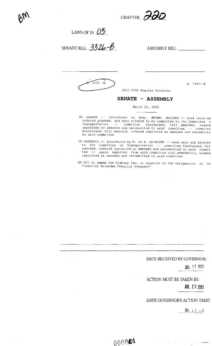NYS Bill and Veto Jackets: 2003, Chapter 220