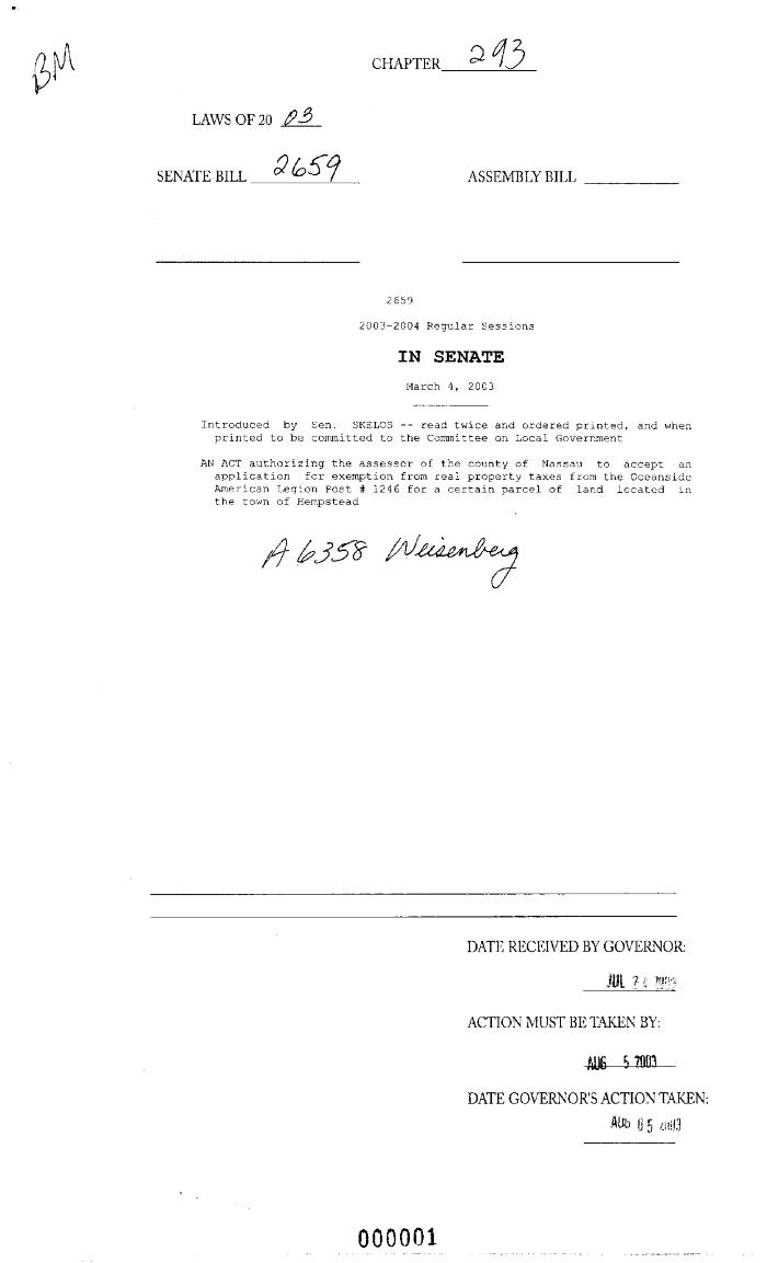 NYS Bill and Veto Jackets: 2003, Chapter 293